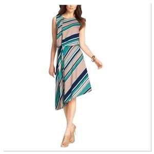 Ann Taylor Asymmetric Hem Knit Striped Dress M